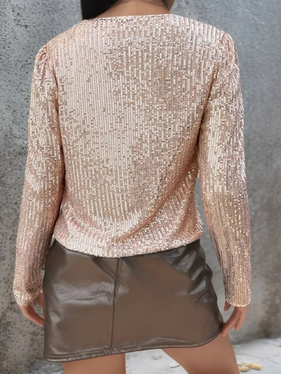Full Size Sequin Open Front Cropped Jacket - Easy Pickins Store