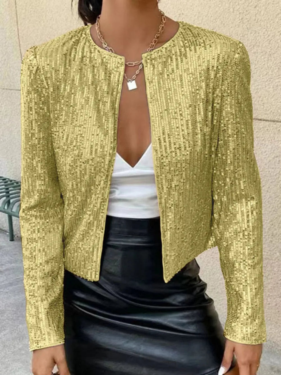 Full Size Sequin Open Front Cropped Jacket - Easy Pickins Store