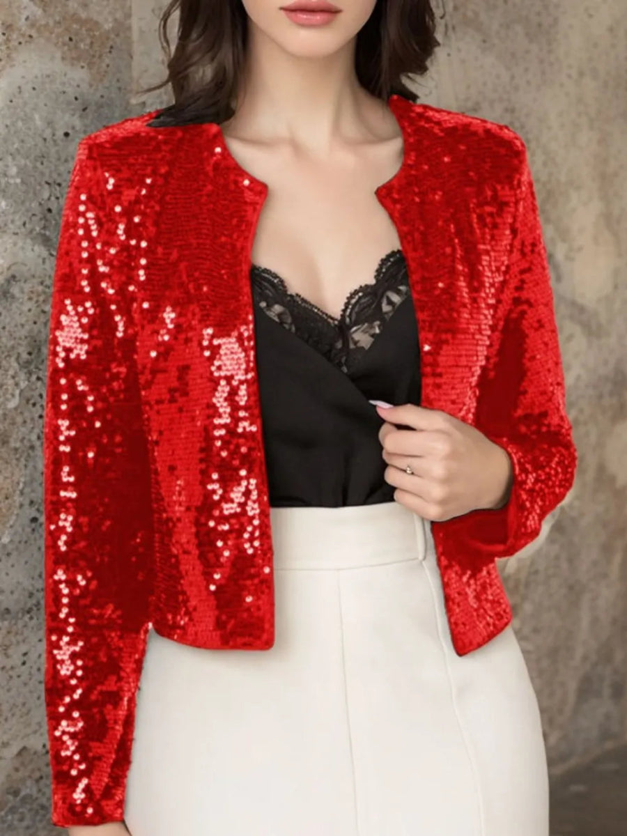 Full Size Sequin Open Front Cropped Jacket - Easy Pickins Store