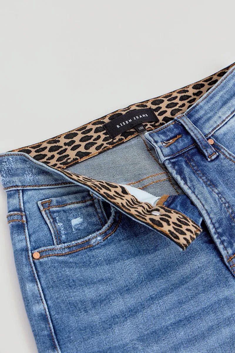 Full Size Tummy Control Elastic Band High Rise Wide Jeans - Easy Pickins Store