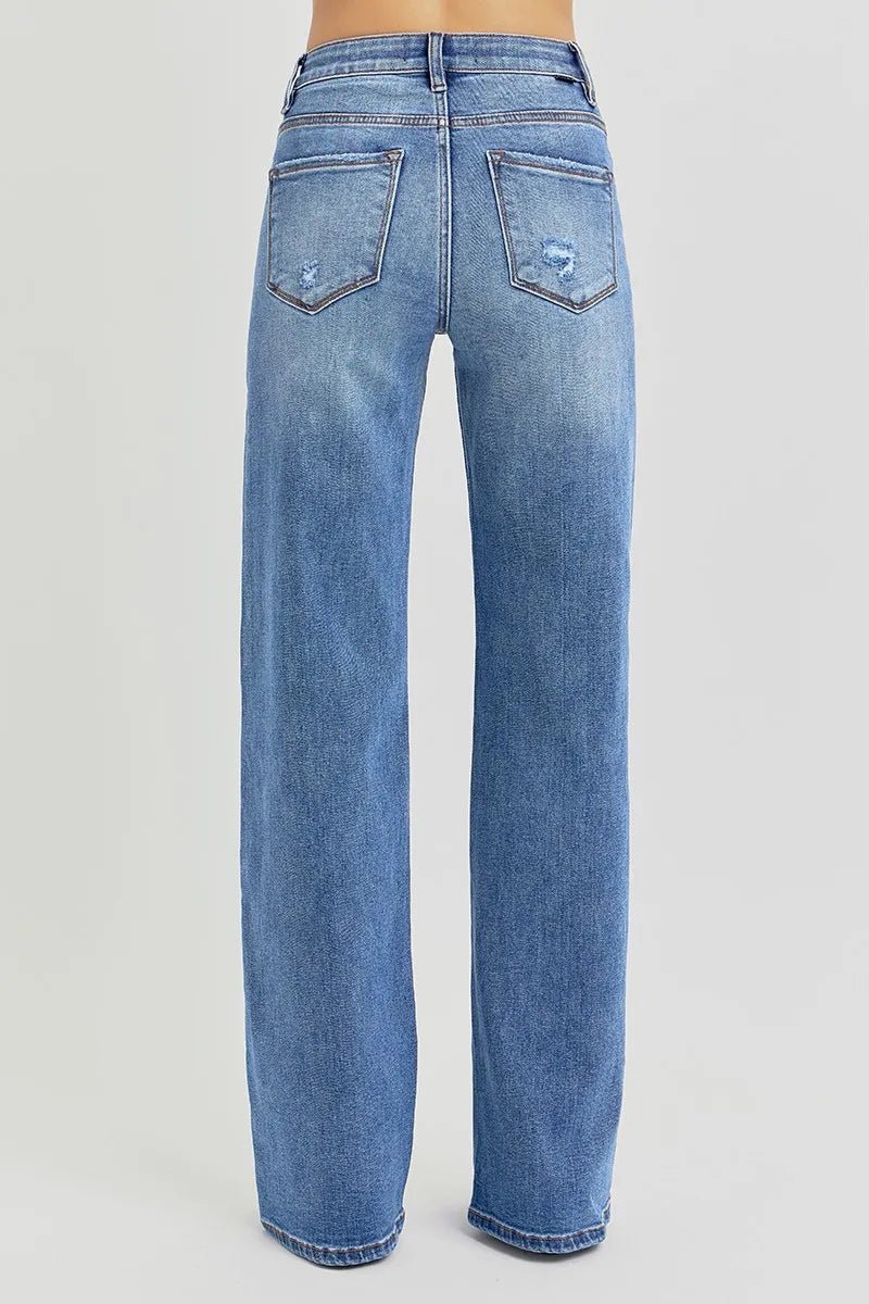 Full Size Tummy Control Elastic Band High Rise Wide Jeans - Easy Pickins Store