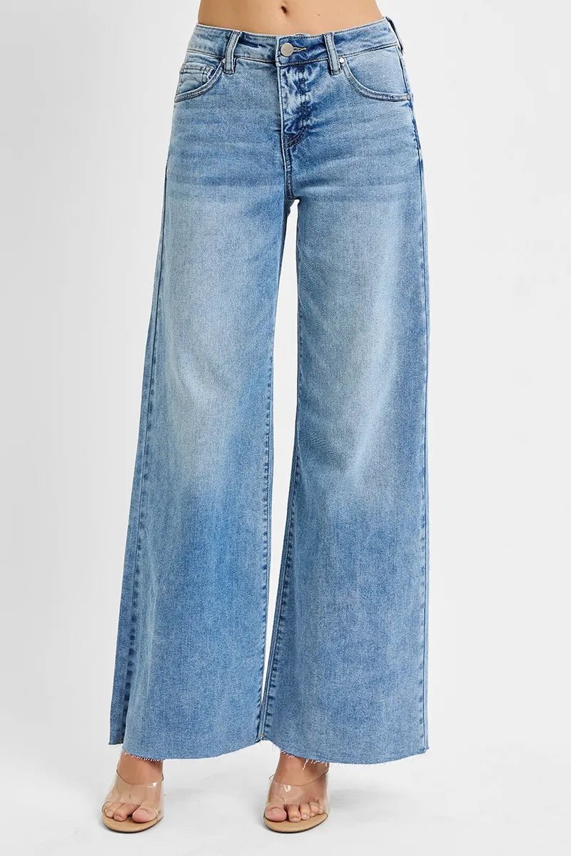 Full Size Tummy Control High Rise Ankle Palazzo Jeans - Easy Pickins Store