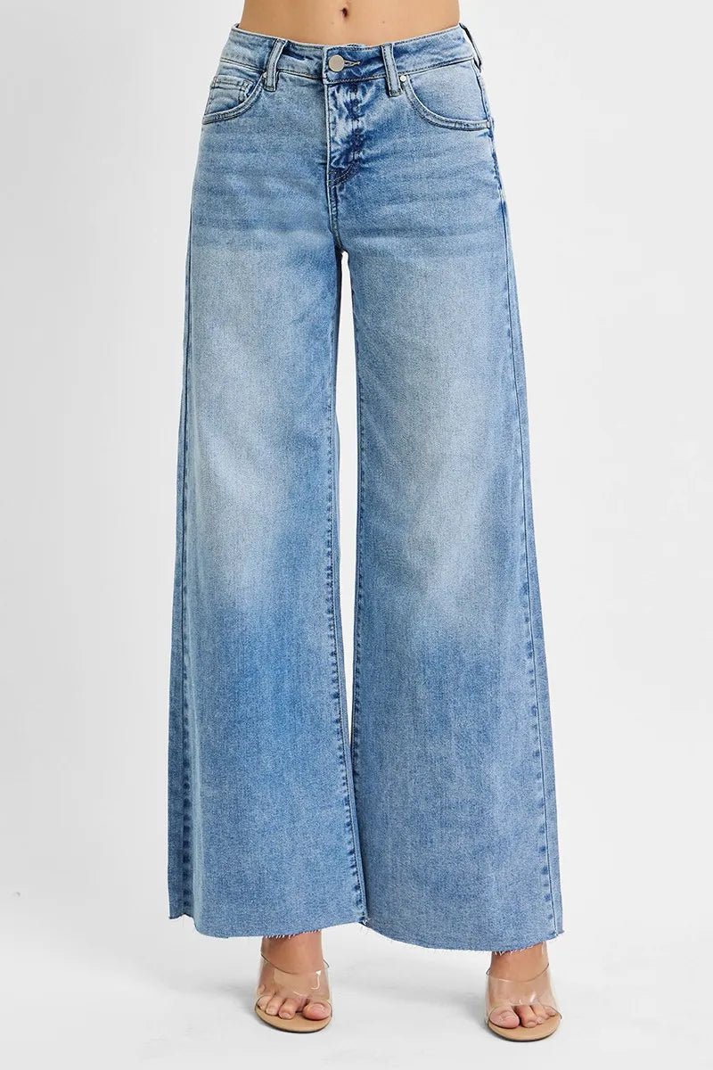 Full Size Tummy Control High Rise Ankle Palazzo Jeans - Easy Pickins Store