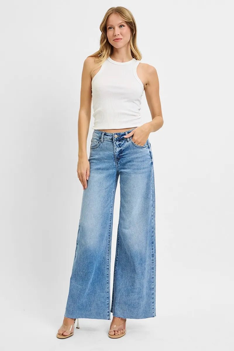 Full Size Tummy Control High Rise Ankle Palazzo Jeans - Easy Pickins Store