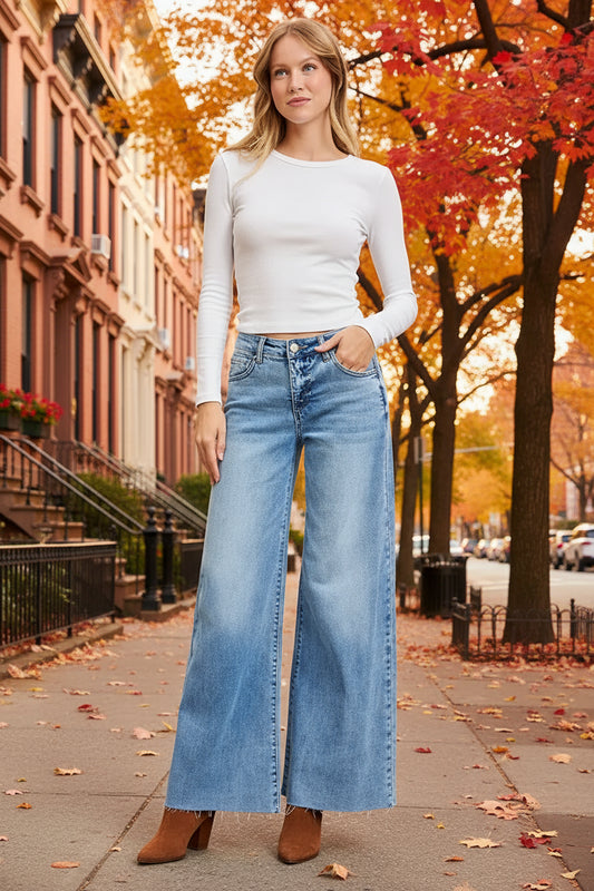 Full Size Tummy Control High Rise Ankle Palazzo Jeans - Easy Pickins Store