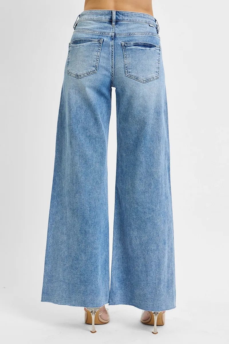 Full Size Tummy Control High Rise Ankle Palazzo Jeans - Easy Pickins Store