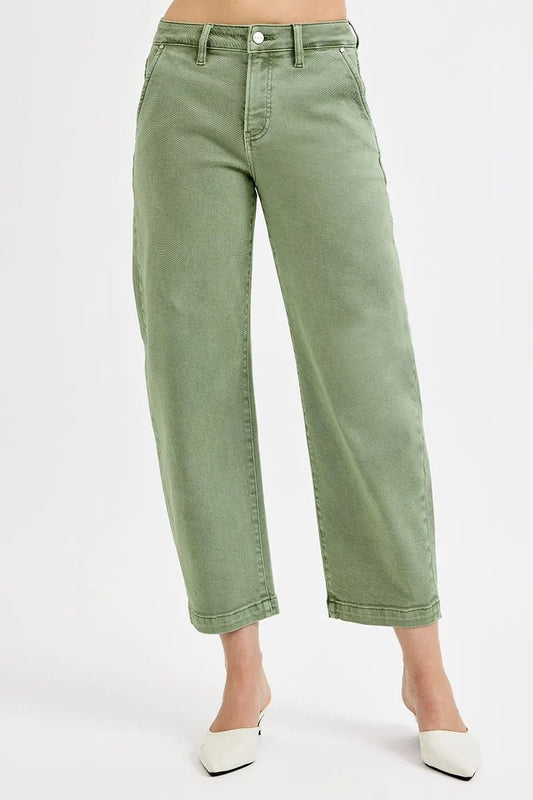 Full Size Tummy Control High Rise Crop Barrel Jeans - Easy Pickins Store