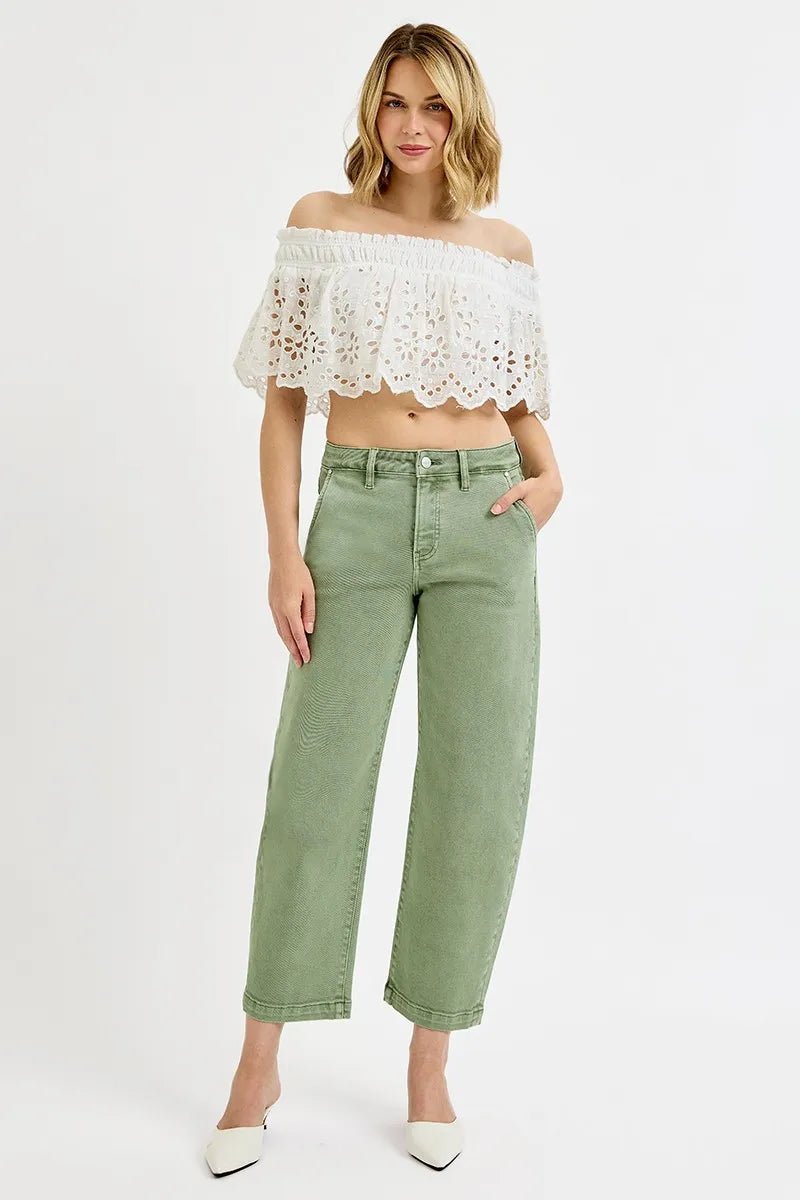 Full Size Tummy Control High Rise Crop Barrel Jeans - Easy Pickins Store