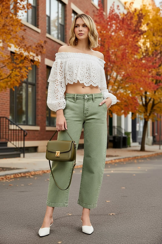 Full Size Tummy Control High Rise Crop Barrel Jeans - Easy Pickins Store