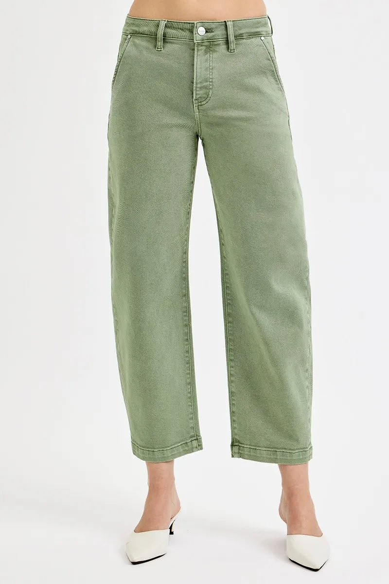Full Size Tummy Control High Rise Crop Barrel Jeans - Easy Pickins Store