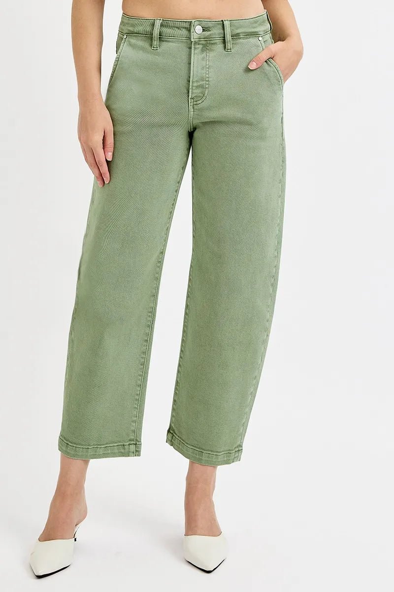 Full Size Tummy Control High Rise Crop Barrel Jeans - Easy Pickins Store