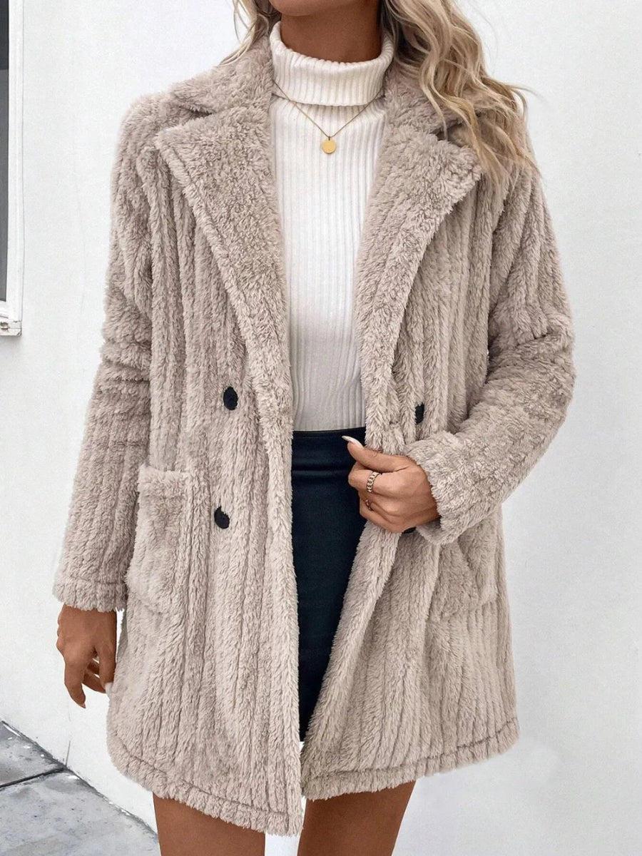 Fuzzy Button Up Long Sleeve Coat with Pockets - Easy Pickins Store