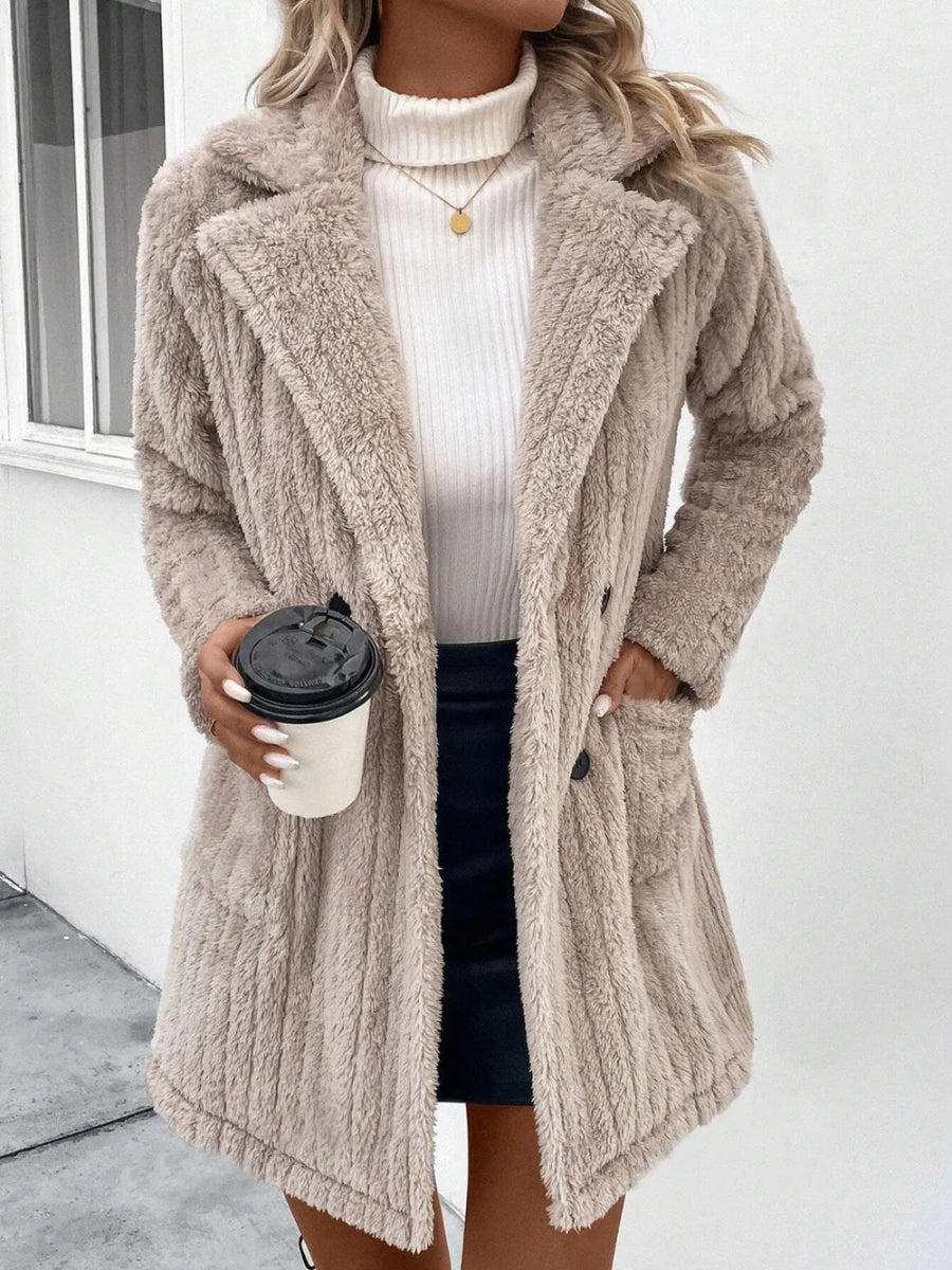 Fuzzy Button Up Long Sleeve Coat with Pockets - Easy Pickins Store