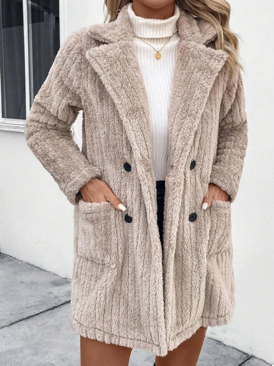 Fuzzy Button Up Long Sleeve Coat with Pockets - Easy Pickins Store