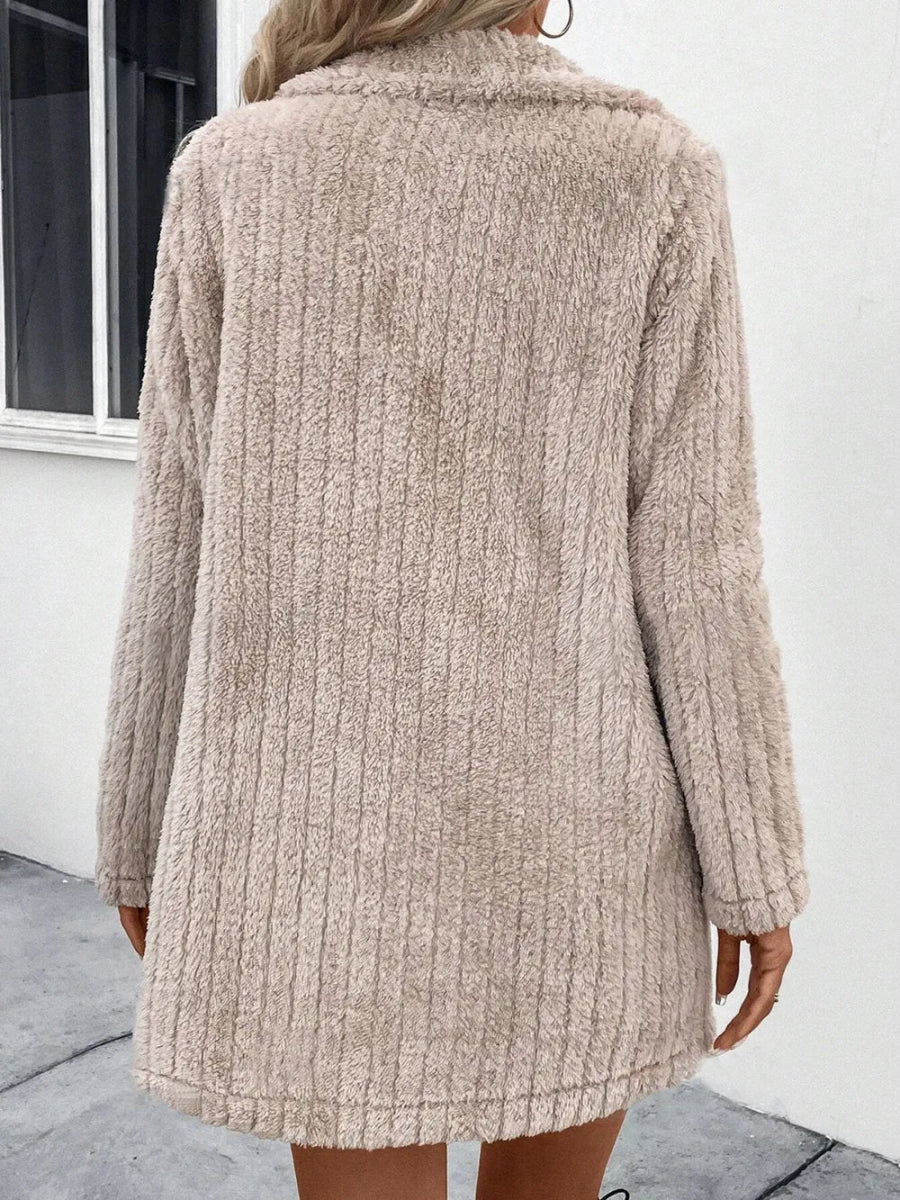 Fuzzy Button Up Long Sleeve Coat with Pockets - Easy Pickins Store