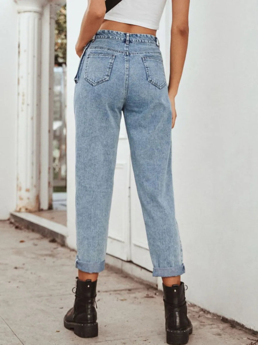 High Waist Straight Leg Buttoned Jeans - Easy Pickins Store