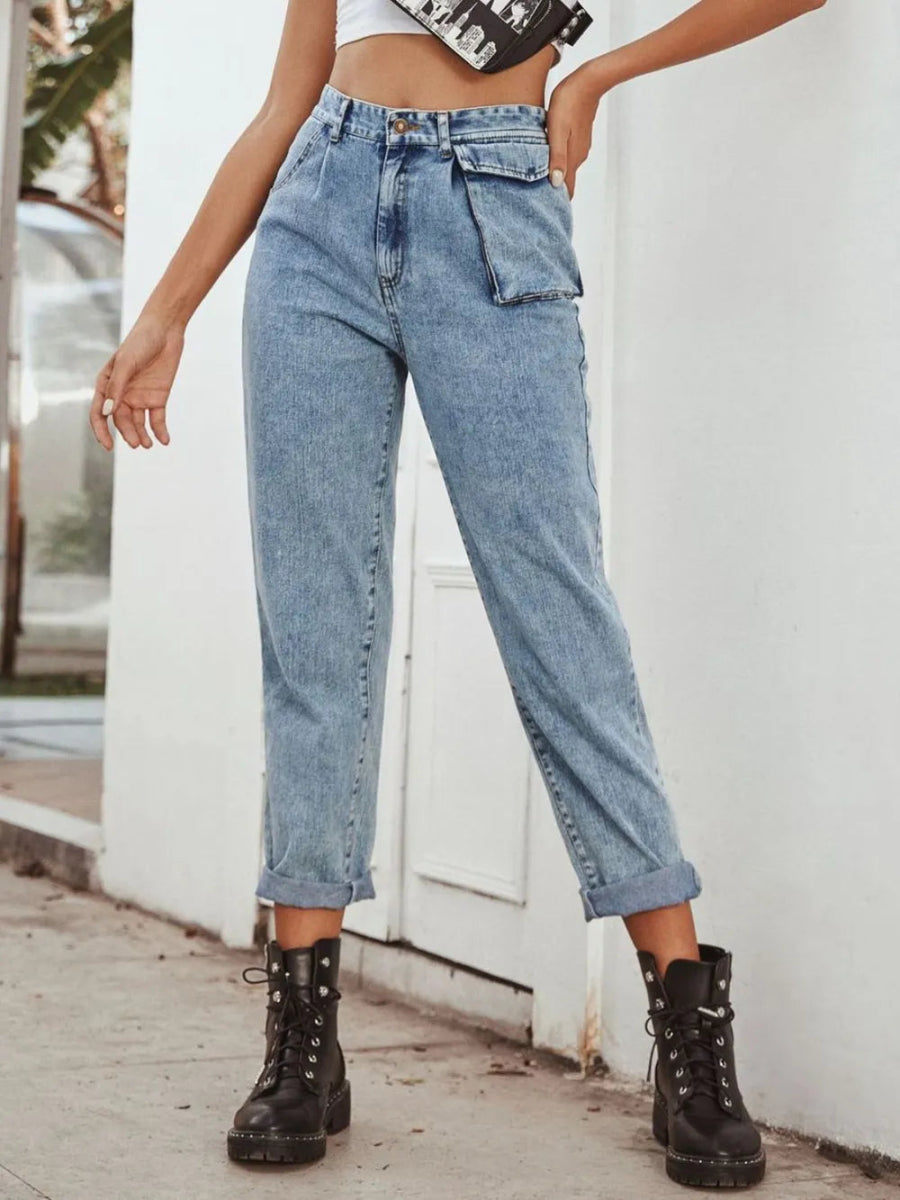 High Waist Straight Leg Buttoned Jeans - Easy Pickins Store