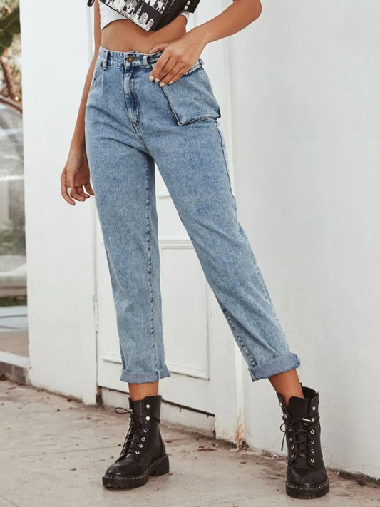 High Waist Straight Leg Jeans - Easy Pickins Store
