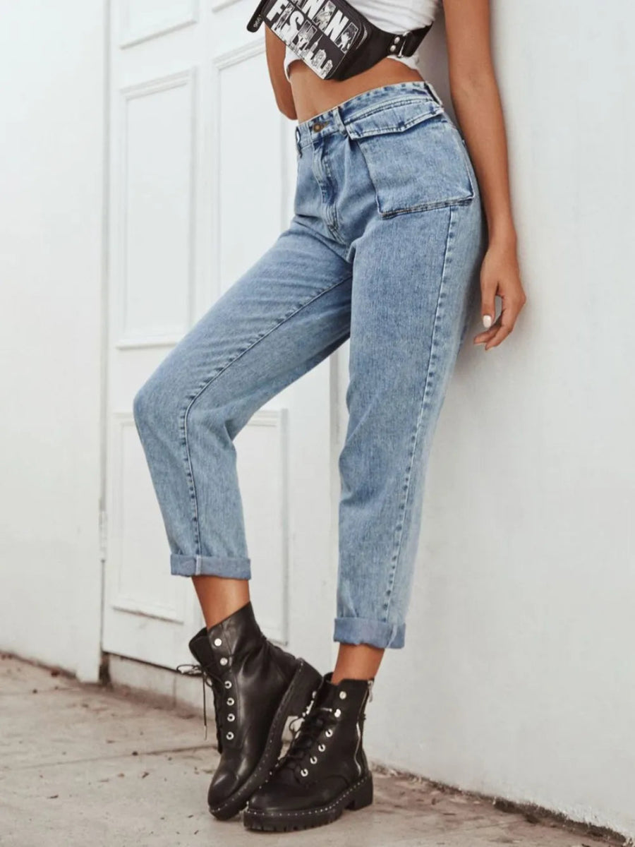 High Waist Straight Leg Buttoned Jeans - Easy Pickins Store