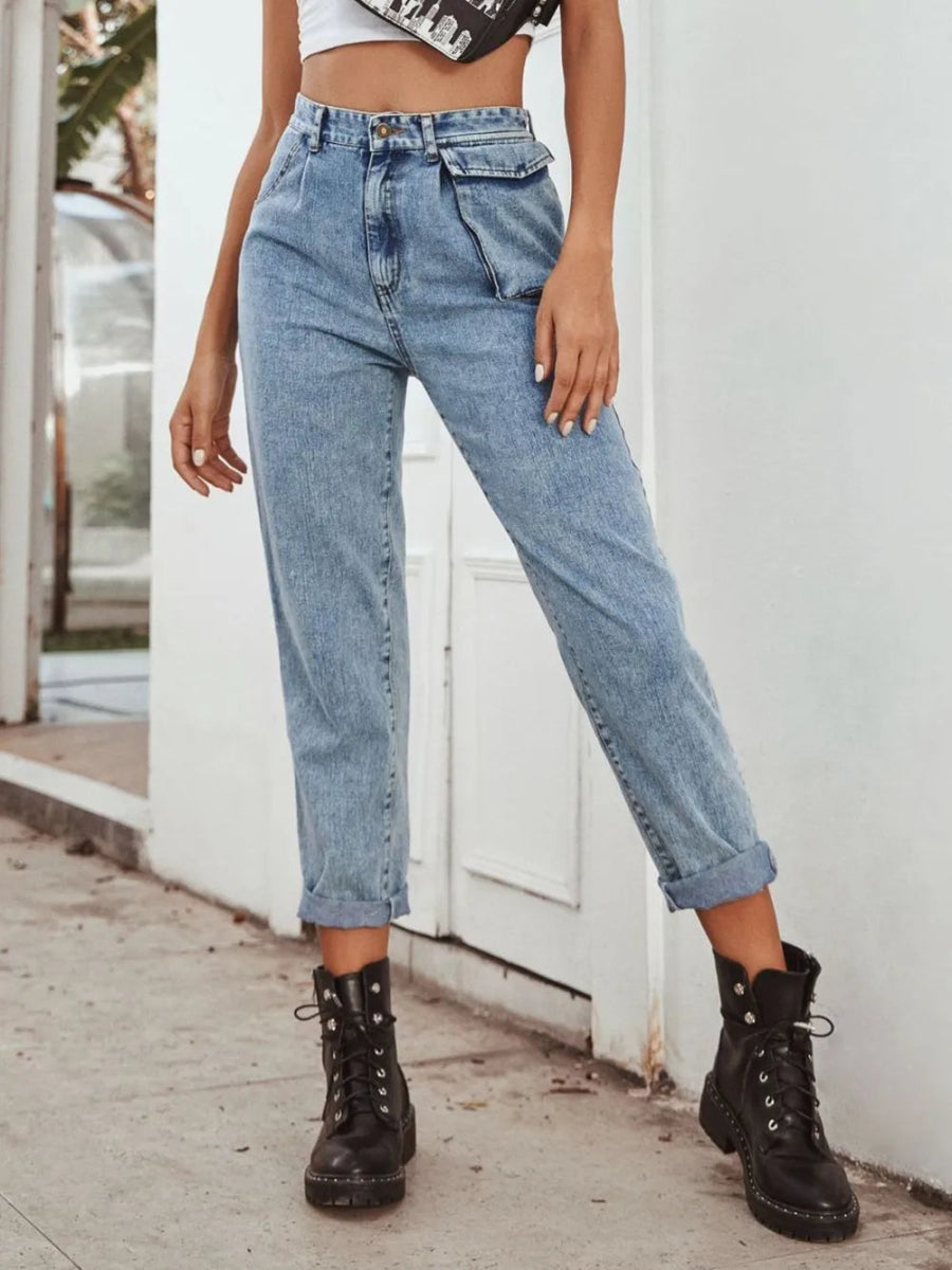 High Waist Straight Leg Buttoned Jeans - Easy Pickins Store