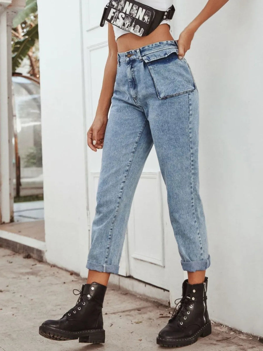 High Waist Straight Leg Buttoned Jeans - Easy Pickins Store