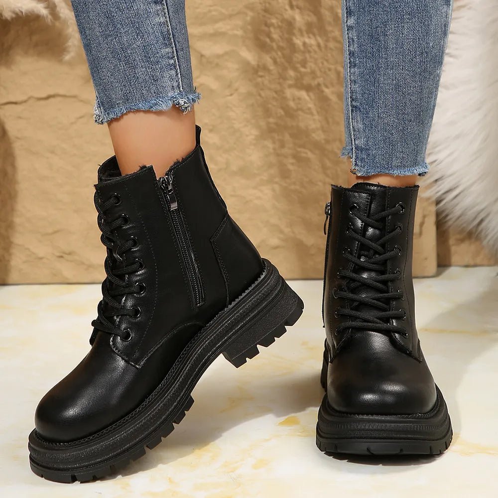 Lace Up Platform Boots with Side Zip - Easy Pickins Store