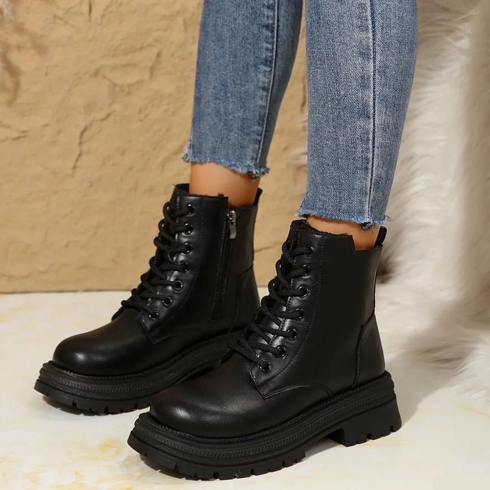 Lace Up Platform Boots with Side Zip - Easy Pickins Store