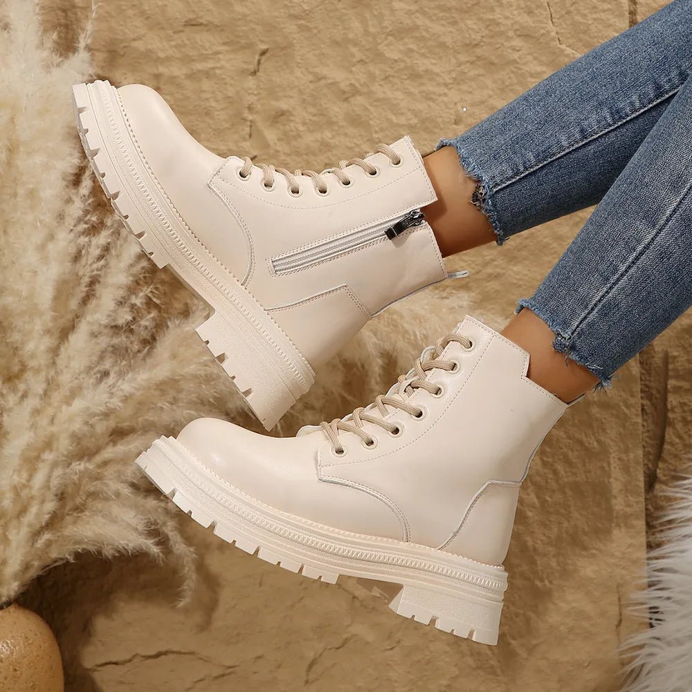 Lace Up Platform Boots with Side Zip - Easy Pickins Store