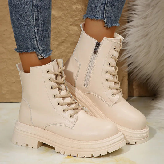 Lace Up Platform Boots with Side Zip - Easy Pickins Store