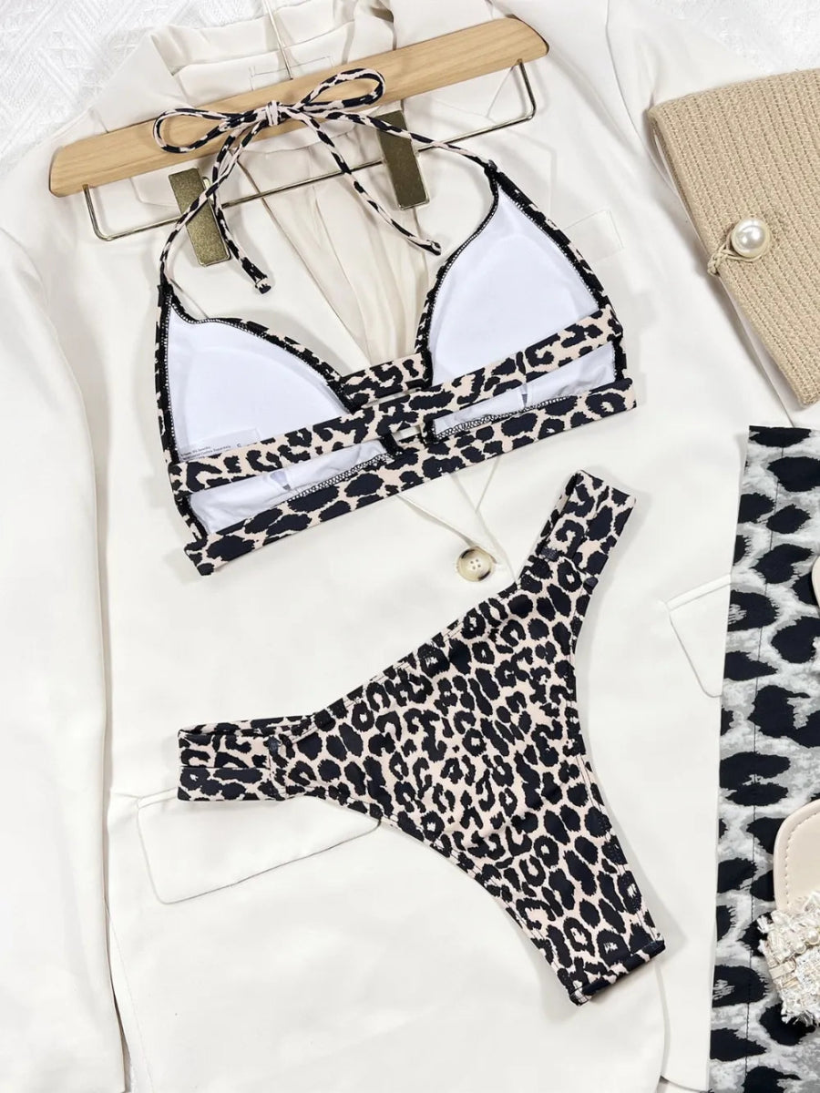 Leopard Cutout Halter Neck Bikini Set - Easy Pickins Store