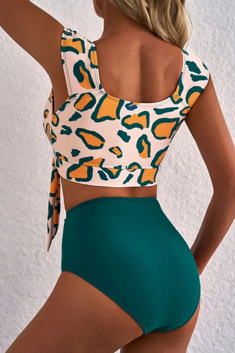 Leopard Print U Neck Knotted High Waist Bikini Set - Easy Pickins Store