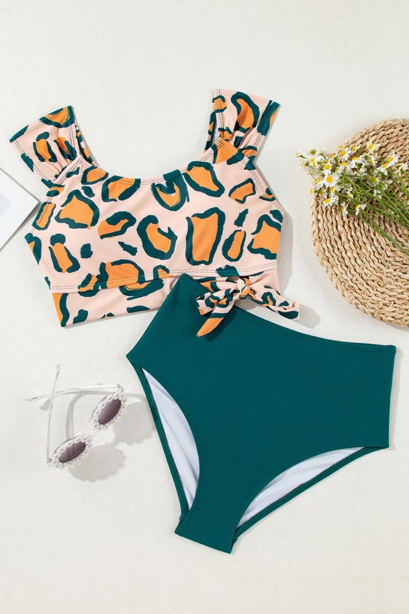 Leopard Print U Neck Knotted High Waist Bikini Set - Easy Pickins Store