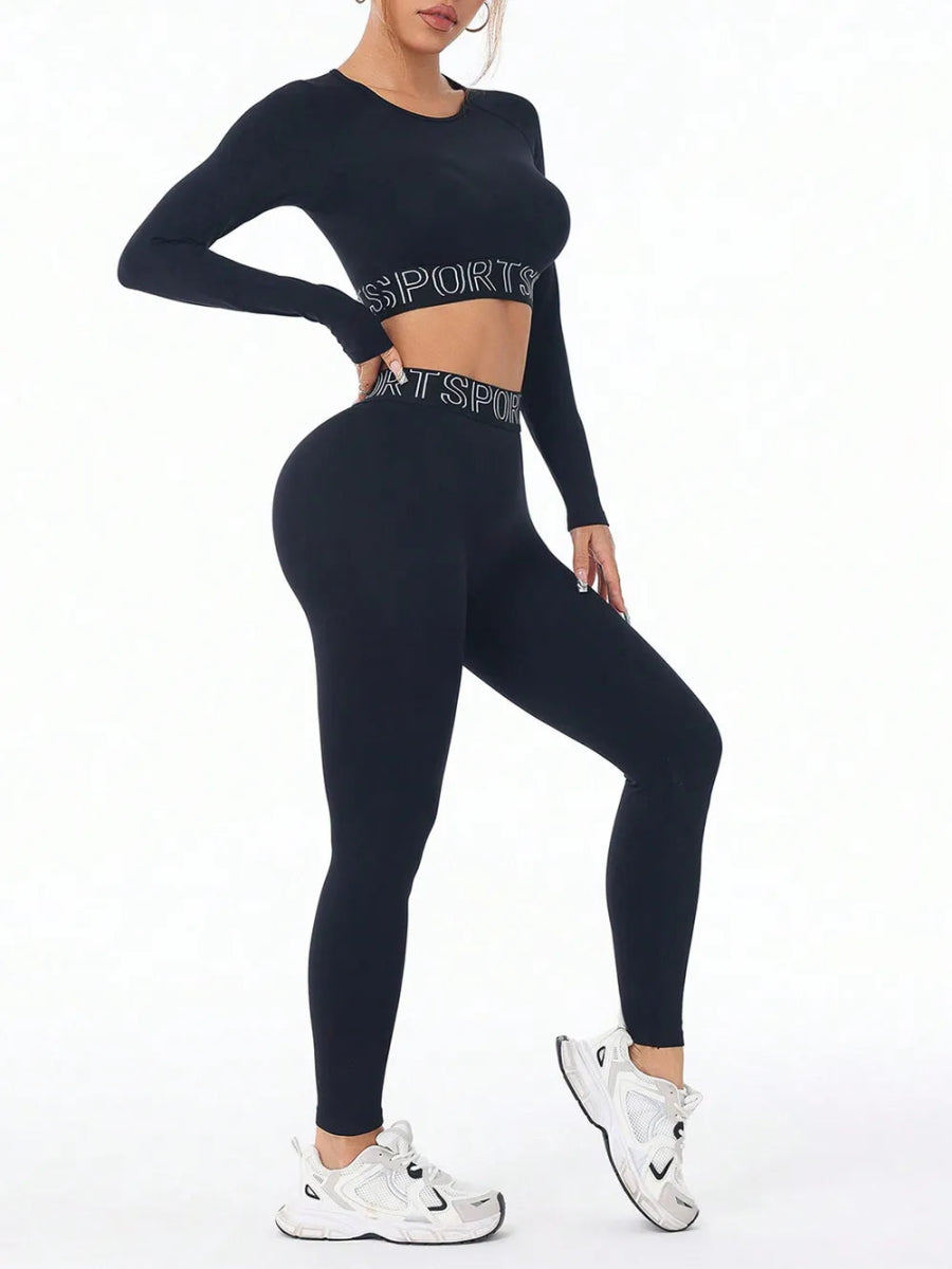 Letter Print Round Neck Long Sleeve Top and Leggings Active Set - Easy Pickins Store