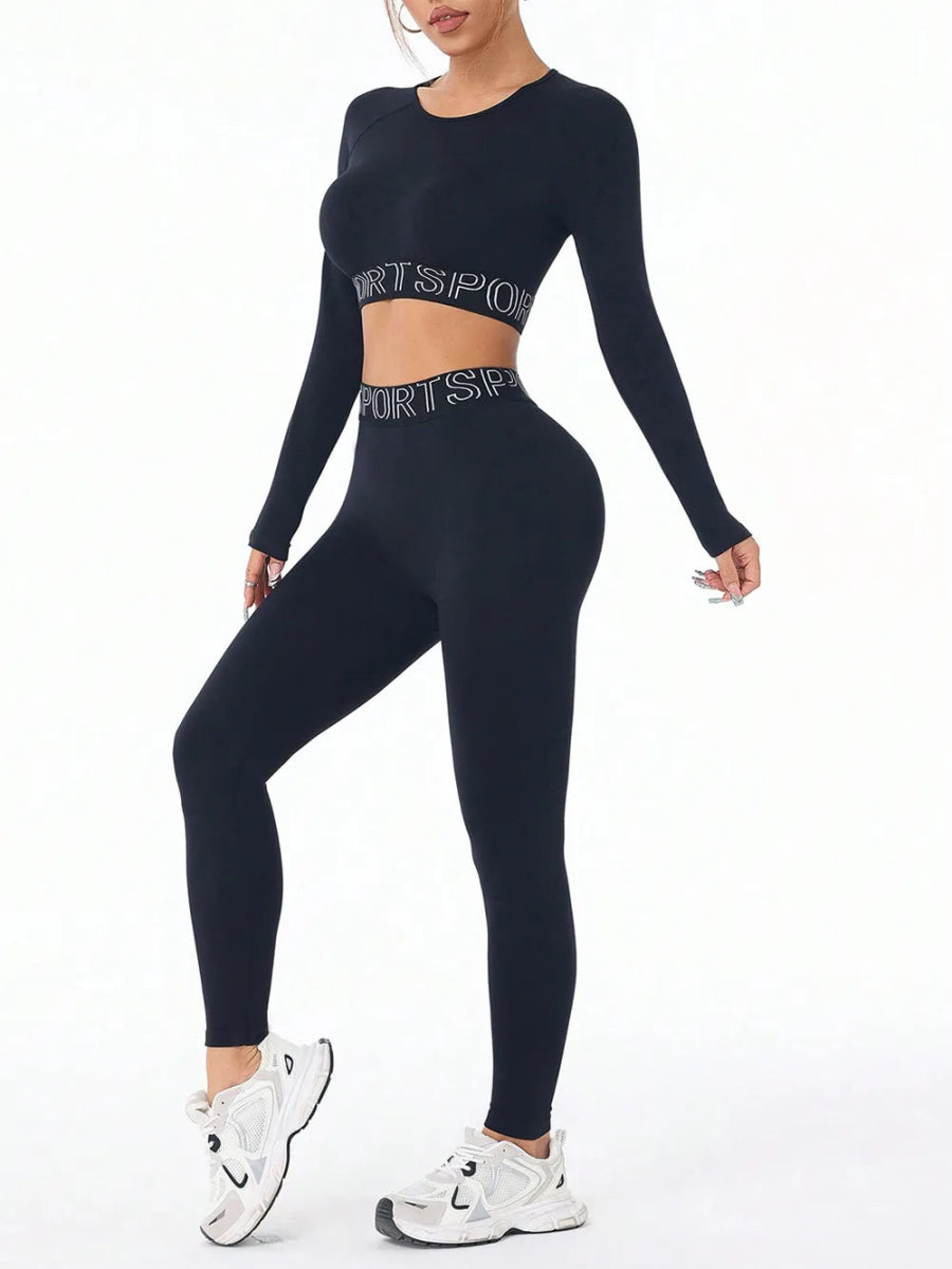 Letter Print Round Neck Long Sleeve Top and Leggings Active Set - Easy Pickins Store
