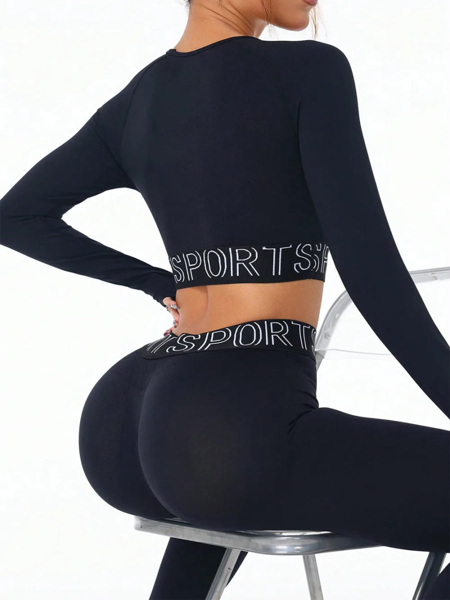 Letter Print Round Neck Long Sleeve Top and Leggings Active Set - Easy Pickins Store