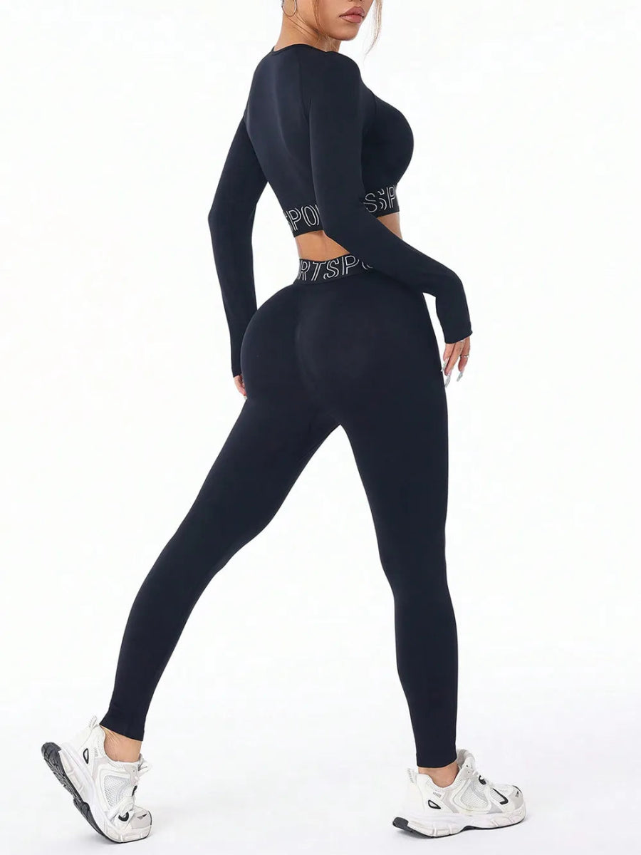 Letter Print Round Neck Long Sleeve Top and Leggings Active Set - Easy Pickins Store