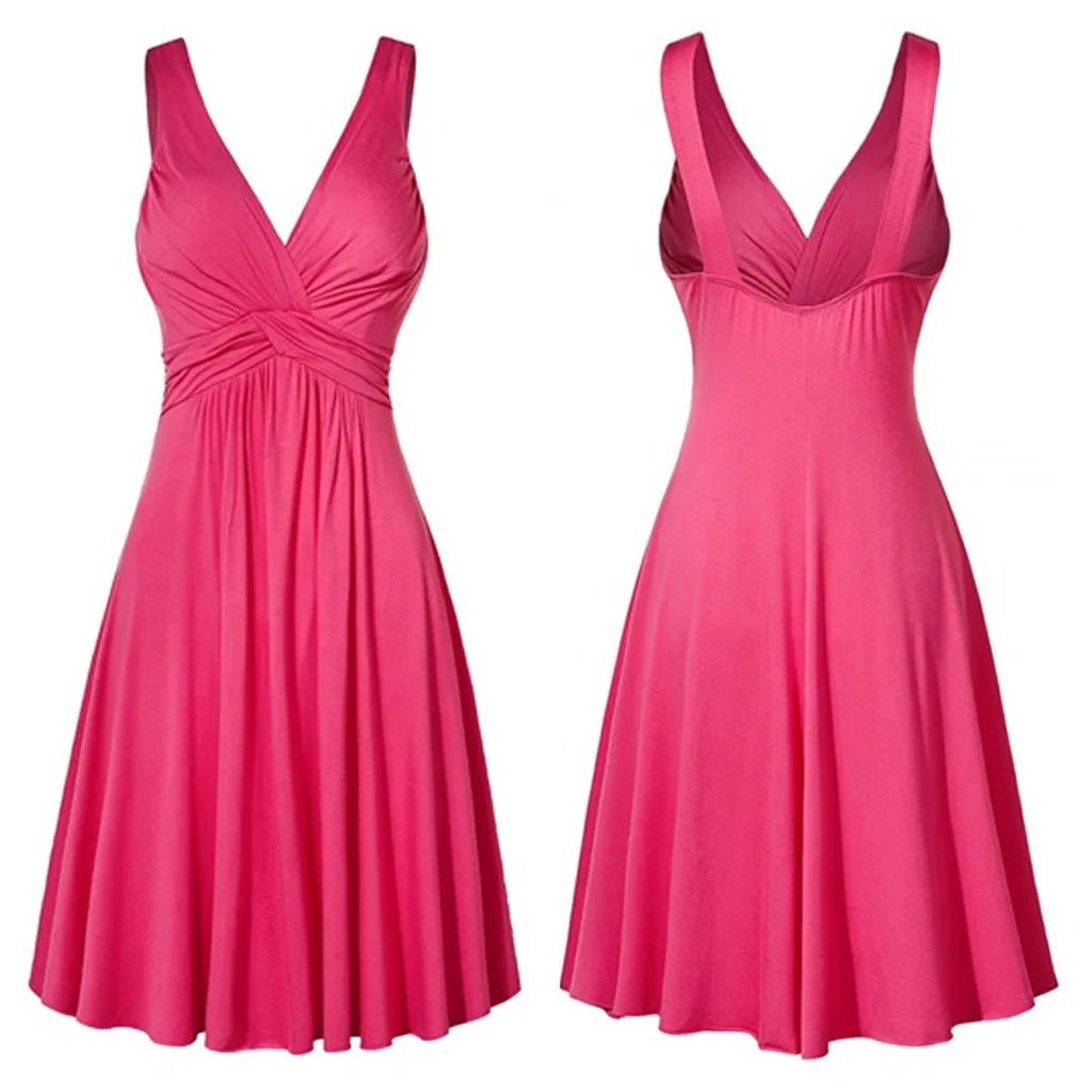 Low cut Flare Flare Skirt V neck Sling Pleated Dress - Easy Pickins Store