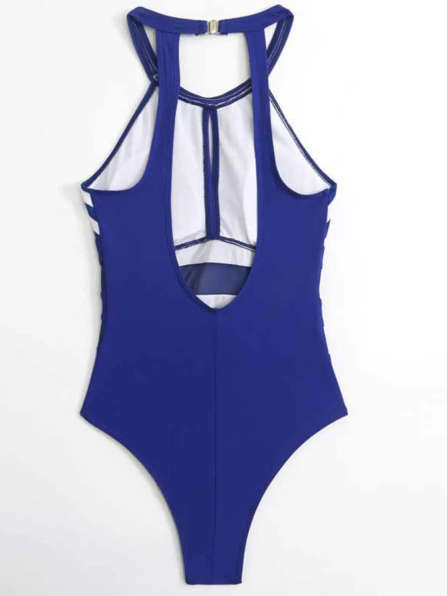 Mesh Detail Backless Striped One - Piece Swimsuit - Easy Pickins Store