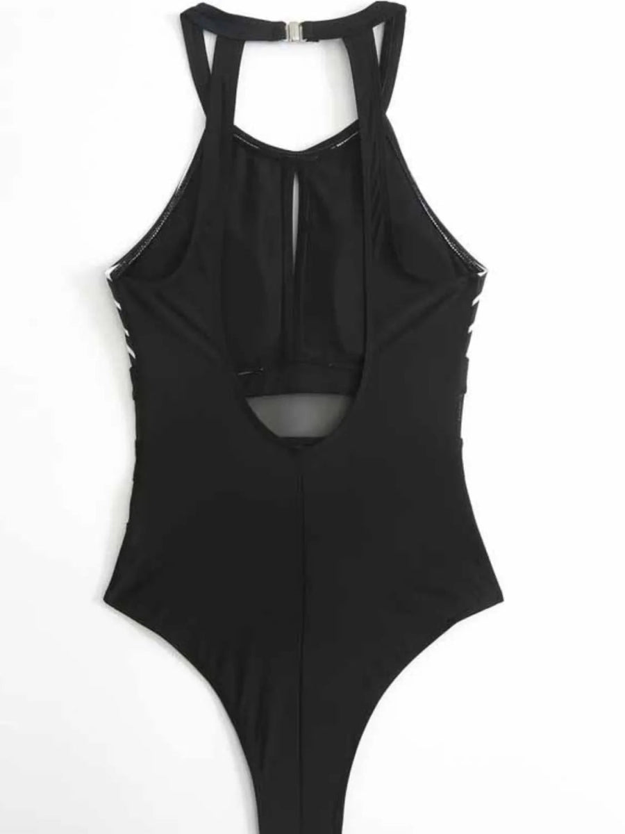 Mesh Detail Backless Striped One - Piece Swimsuit - Easy Pickins Store