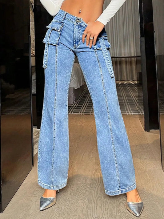 Mid Rise Straight Jeans with Cargo Pockets - Easy Pickins Store