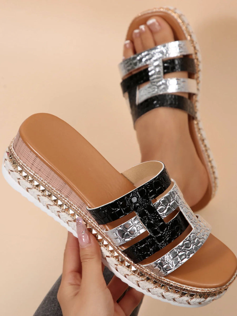 Multi - Strap Metallic Slide Sandals - Easy Pickins Store