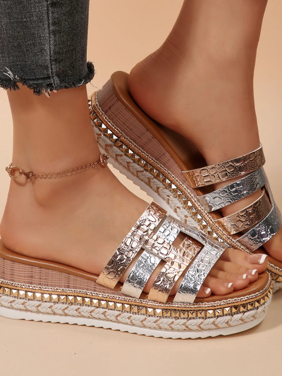 Multi - Strap Metallic Slide Sandals - Easy Pickins Store