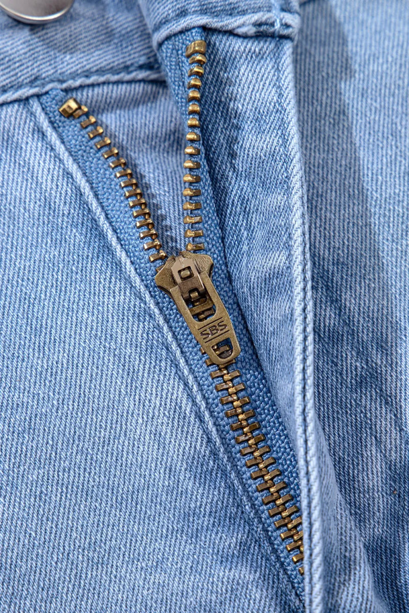 Pleated Patchwork Panel Lightweight Denim Shorts - Easy Pickins Store