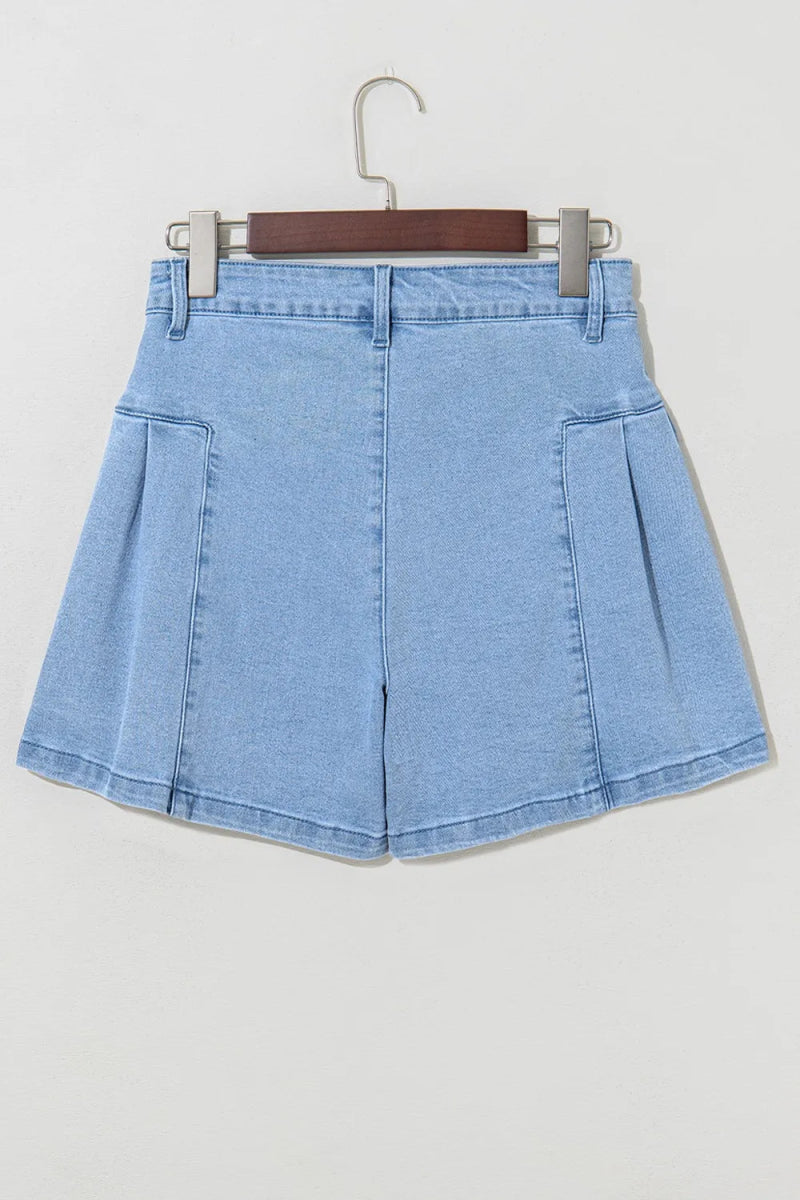 Pleated Patchwork Panel Lightweight Denim Shorts - Easy Pickins Store