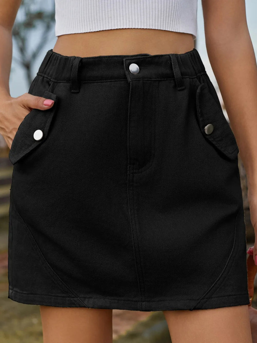 Pocketed Buttoned Mini Denim Skirt - Easy Pickins Store
