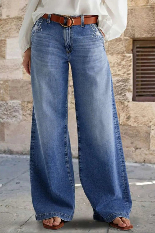 Pocketed Embroidered Straight Leg Jeans - Easy Pickins Store