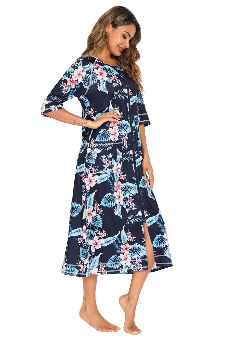 Printed Slit Night Dress with Pockets - Easy Pickins Store