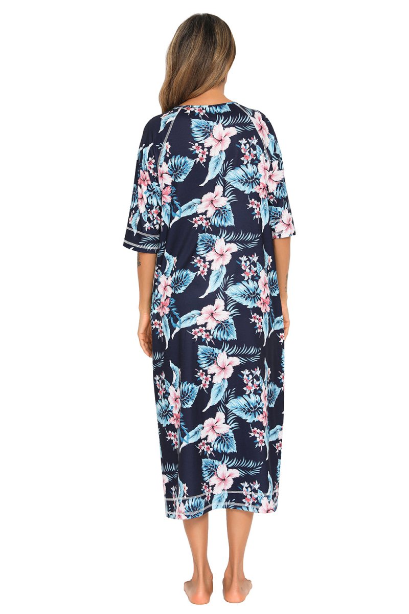 Printed Slit Night Dress with Pockets - Easy Pickins Store