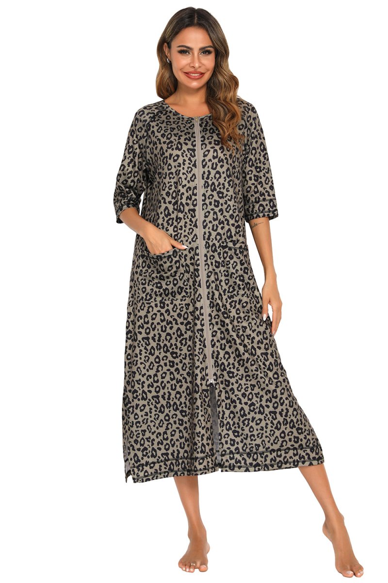 Printed Slit Night Dress with Pockets - Easy Pickins Store