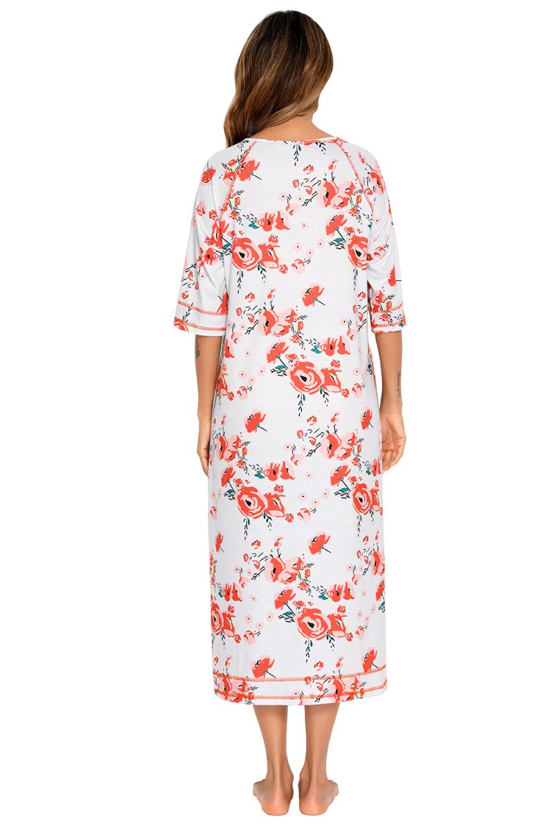 Printed Slit Night Dress with Pockets - Easy Pickins Store